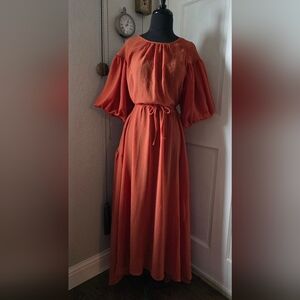 Rust Orange Lena Maxi Dress With Puff Sleeves